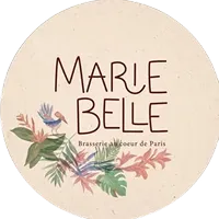 Logo rond de la brasserie Marie Belle avec fleurs et texte