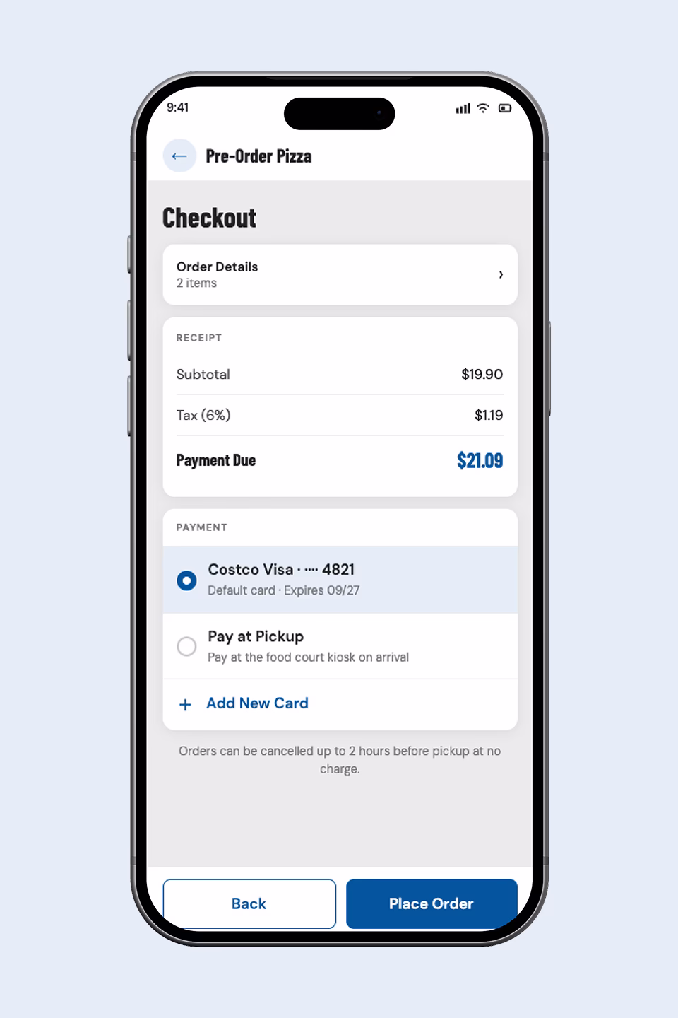 Costco Pizza Pre-Order Checkout Screen
