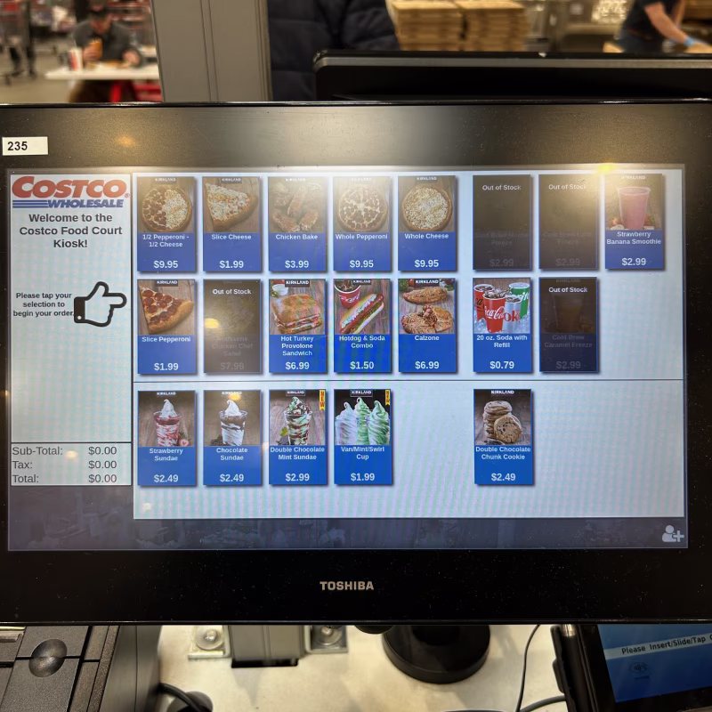 Costco Food Court Kiosk Screen