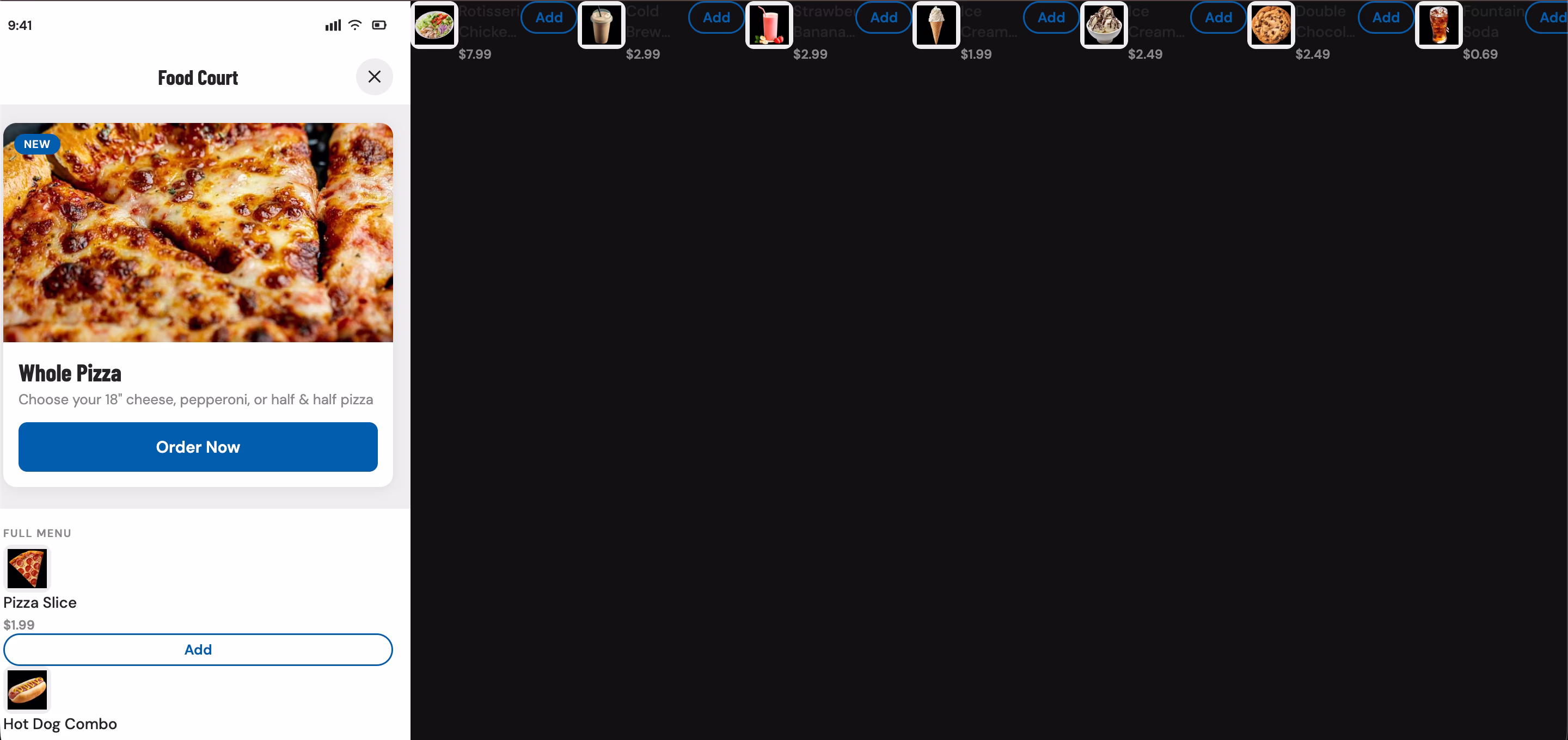 Costco pizza pre-order app with broken display from bugs in HTML code