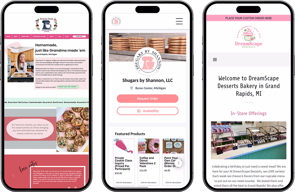 Side by side iphone mockups showing sweet treats businesses in Grand Rapids