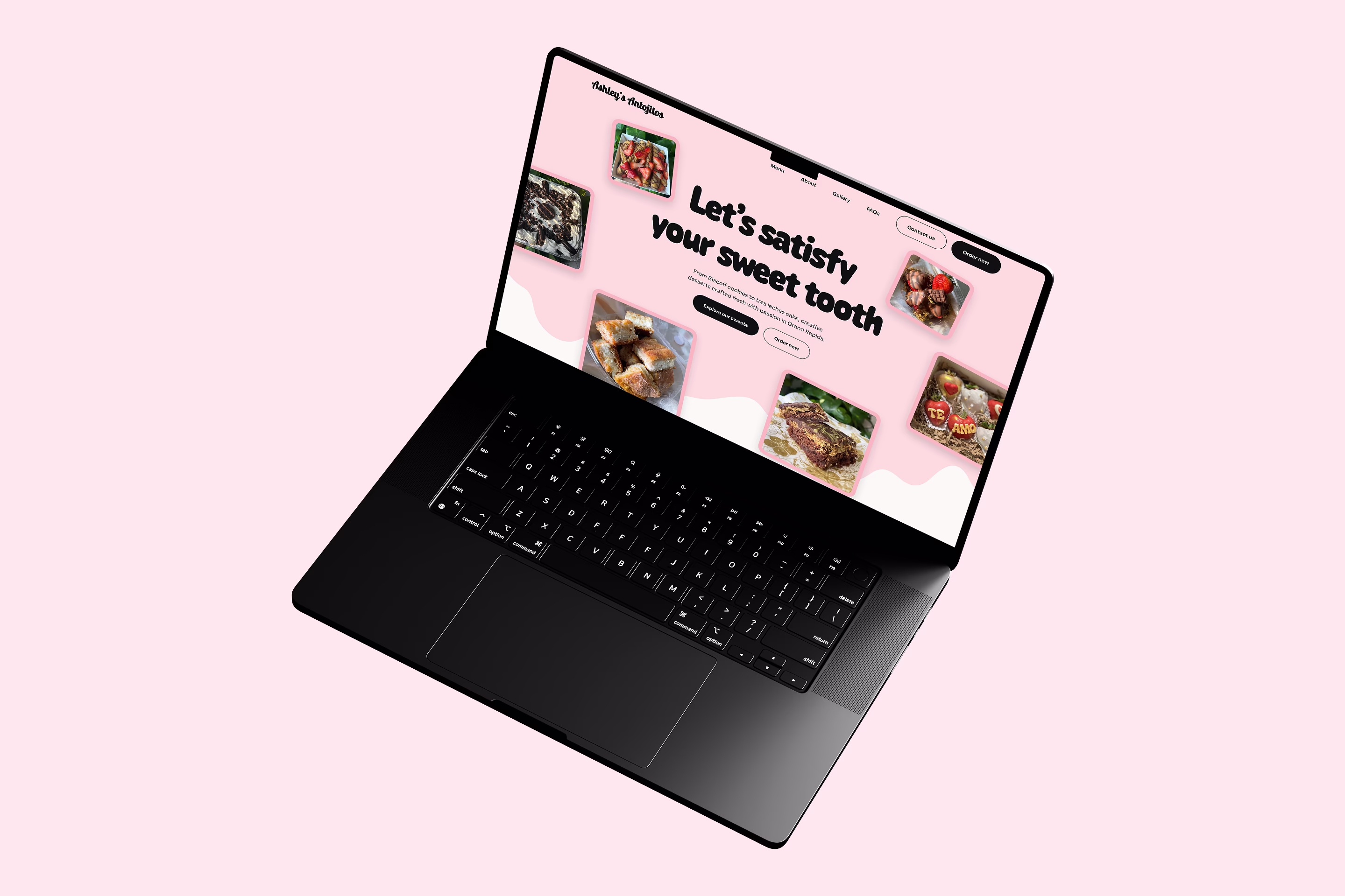 Hero section of Ashley's Antojitos website on Macbook Pro screen