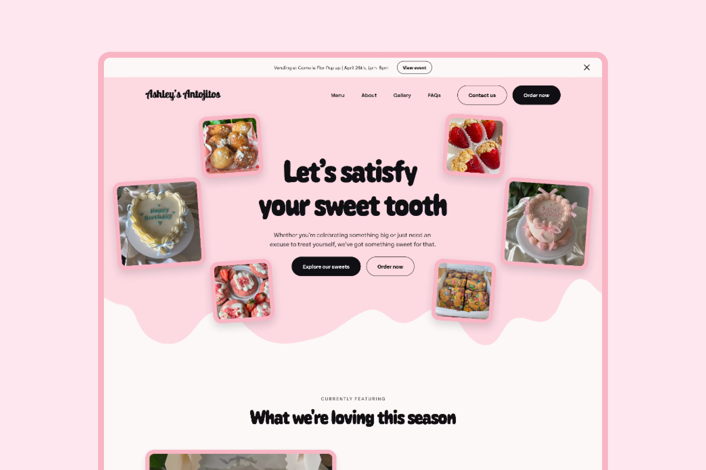Hero section of Ashley's Antojitos website