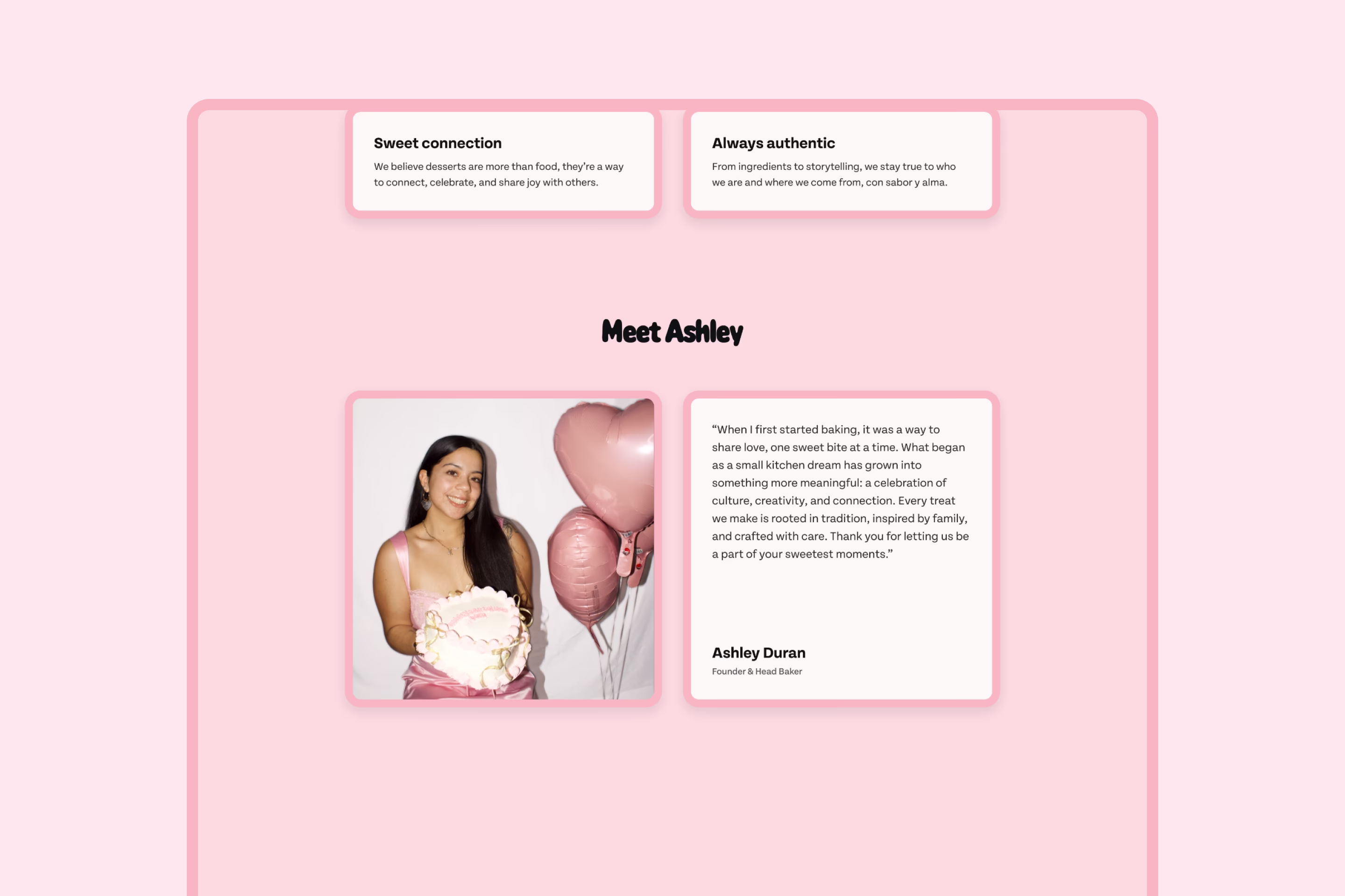 About section of Ashley's Antojitos website
