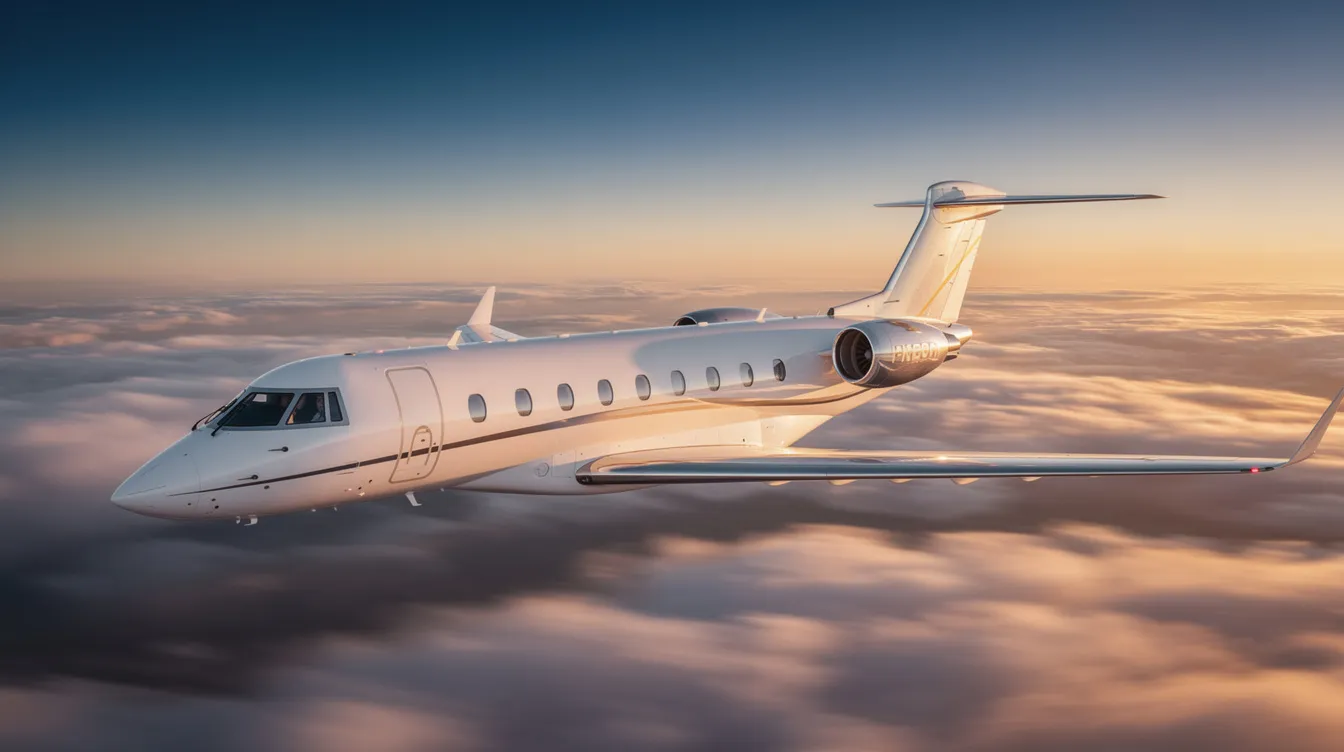 A sleek private jet is parked on the tarmac, showcasing its luxurious design and spacious cabin, ideal for private jet travel. This aircraft represents the convenience of private jet charter services, allowing for direct flights to various European countries without the hassle of commercial flights.