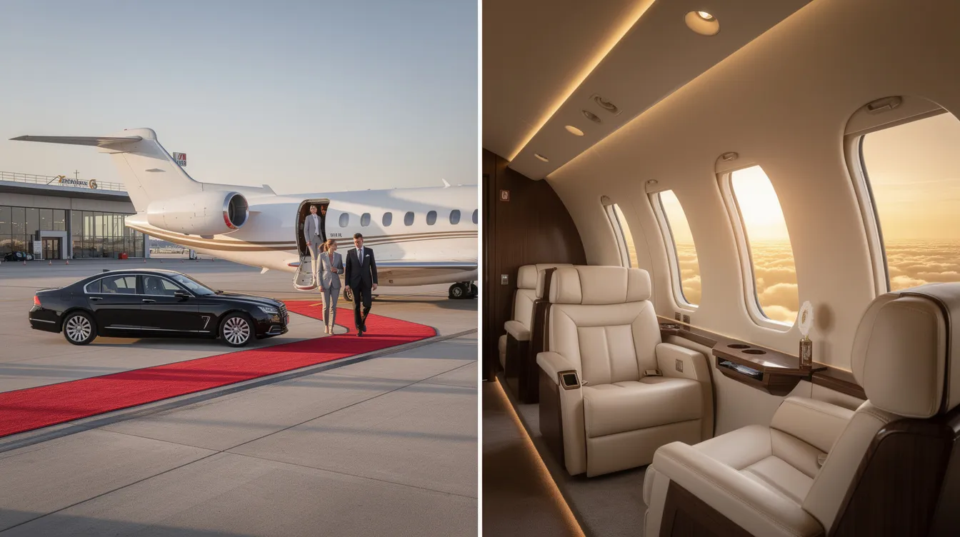 The image depicts a luxurious private jet soaring across the Atlantic Ocean, symbolizing the ease of transatlantic private jet travel. With spacious cabins and personalized service, this private aviation experience offers significant advantages over commercial flights for business executives and travelers seeking a smooth and enjoyable journey.
