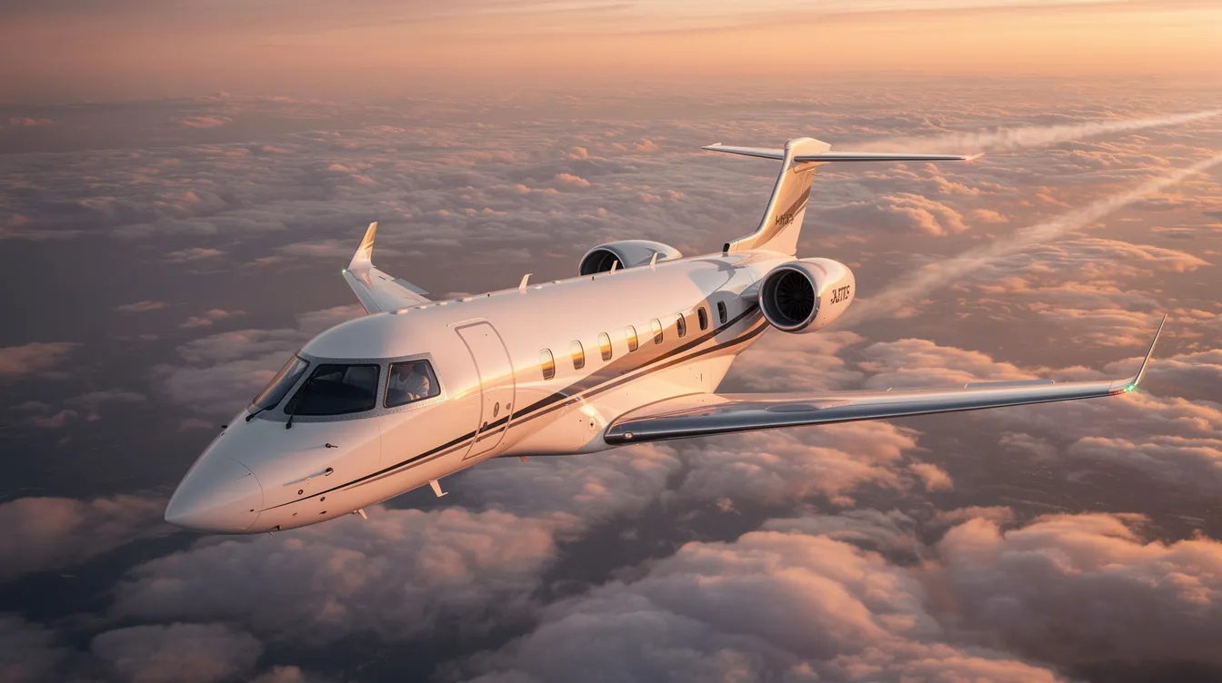 The image depicts a sleek private jet parked on a tarmac, showcasing the luxury and exclusivity of private jet travel. This aircraft represents the benefits of private jet charter services, offering greater flexibility and comfort for travelers seeking to fly to various destinations.