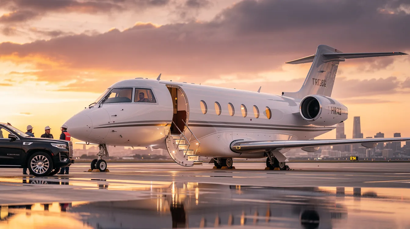 The image showcases a luxurious private jet, symbolizing private jet travel and aviation excellence, with sleek lines and a spacious interior designed for comfort. This private aircraft represents the benefits of private jet charter services, offering travelers greater flexibility and access to diverse destinations.