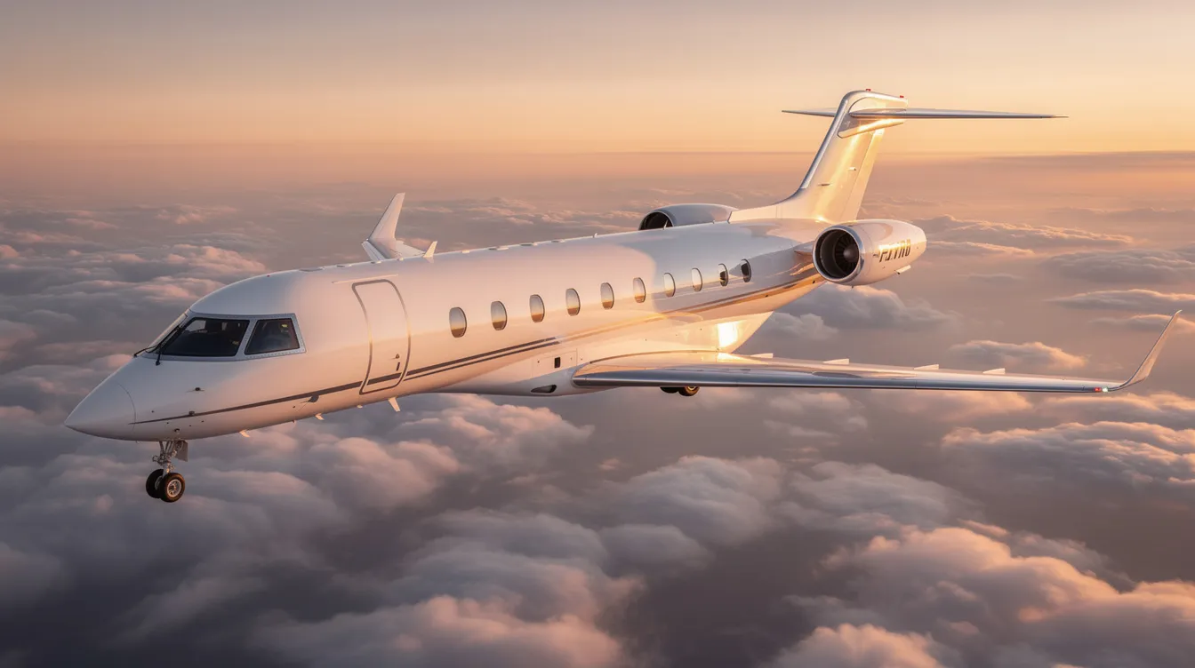 The image depicts a sleek private jet parked on a runway, showcasing its modern design and spacious cabin interior, ideal for private jet travelers seeking luxury and comfort. This private jet charter offers personalized service and flexible scheduling for discerning travelers heading to popular destinations.