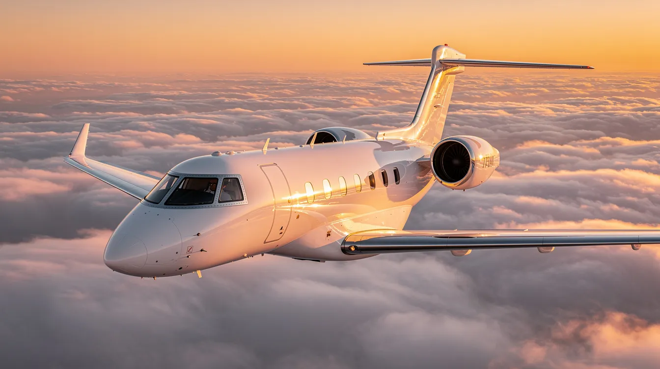 The image depicts a sleek private jet on a runway, symbolizing the luxury of private air travel. This aircraft represents the ideal choice for travelers seeking efficient charter flight options and greater flexibility in their journeys.