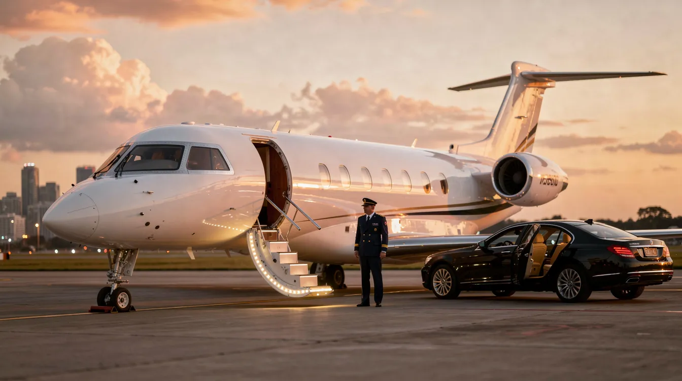 The image depicts a luxurious private jet ready for boarding at Indira Gandhi International Airport in New Delhi, showcasing its sleek design and spacious cabin with reclining seats. This private aviation option offers travelers the convenience and comfort of private jet charters, making it an ideal choice for those looking to fly to popular tourist destinations in India and beyond.