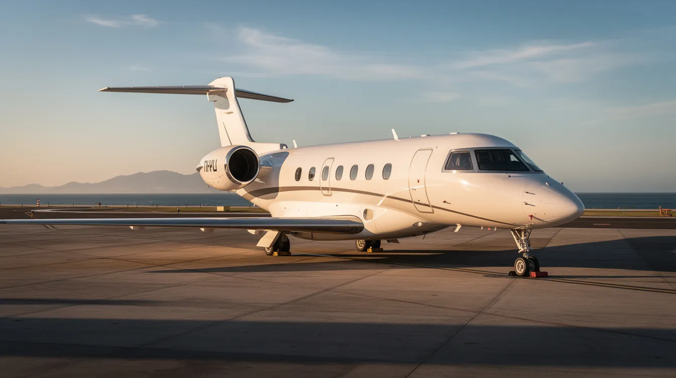 The image depicts a luxurious private jet, showcasing its sleek exterior and spacious cabin designed for comfort. With reclining seats and high-end amenities, this private jet travel option offers excellent service for passengers flying from busy airports like Indira Gandhi International Airport in New Delhi to popular tourist destinations around the world.