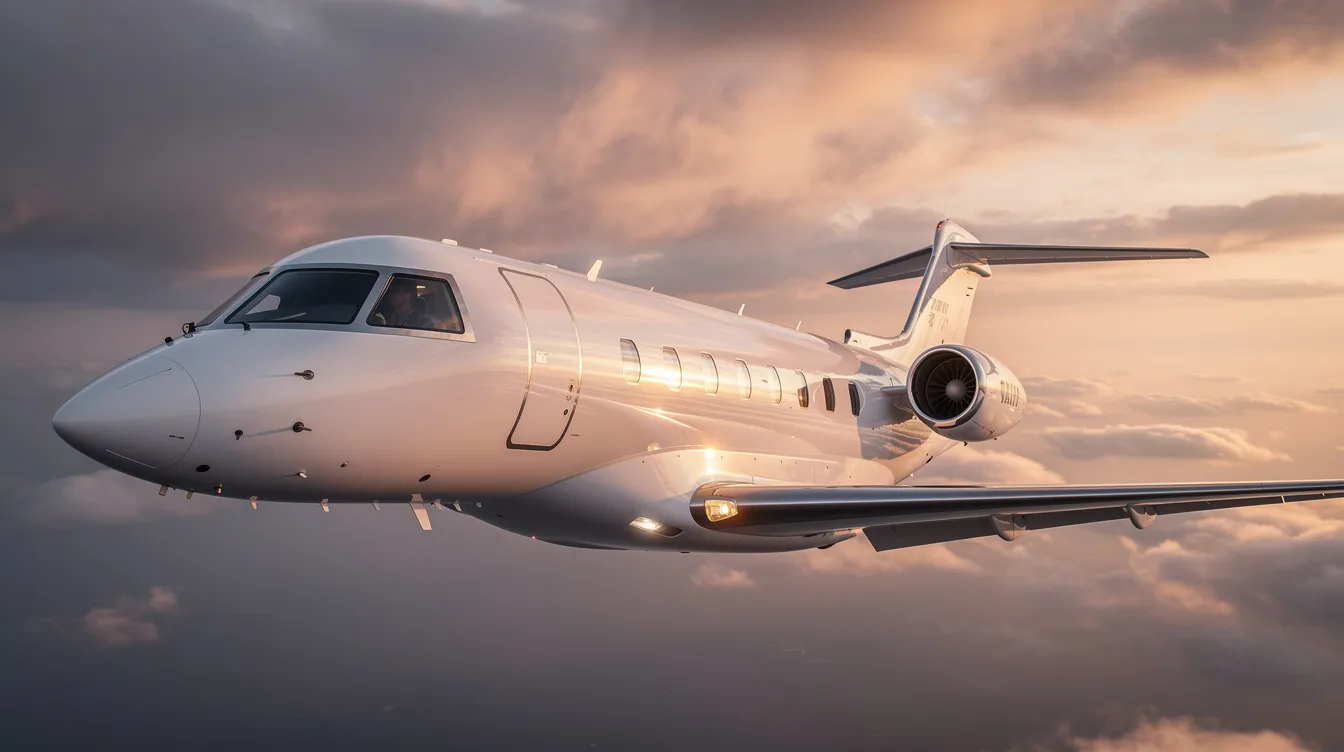 The image features a sleek private jet parked on a tarmac, showcasing its modern design and spacious cabin. This private aircraft is ideal for charter flights, providing a luxurious travel experience for business and leisure, with varying private jet charter costs depending on the type and distance of the flight.