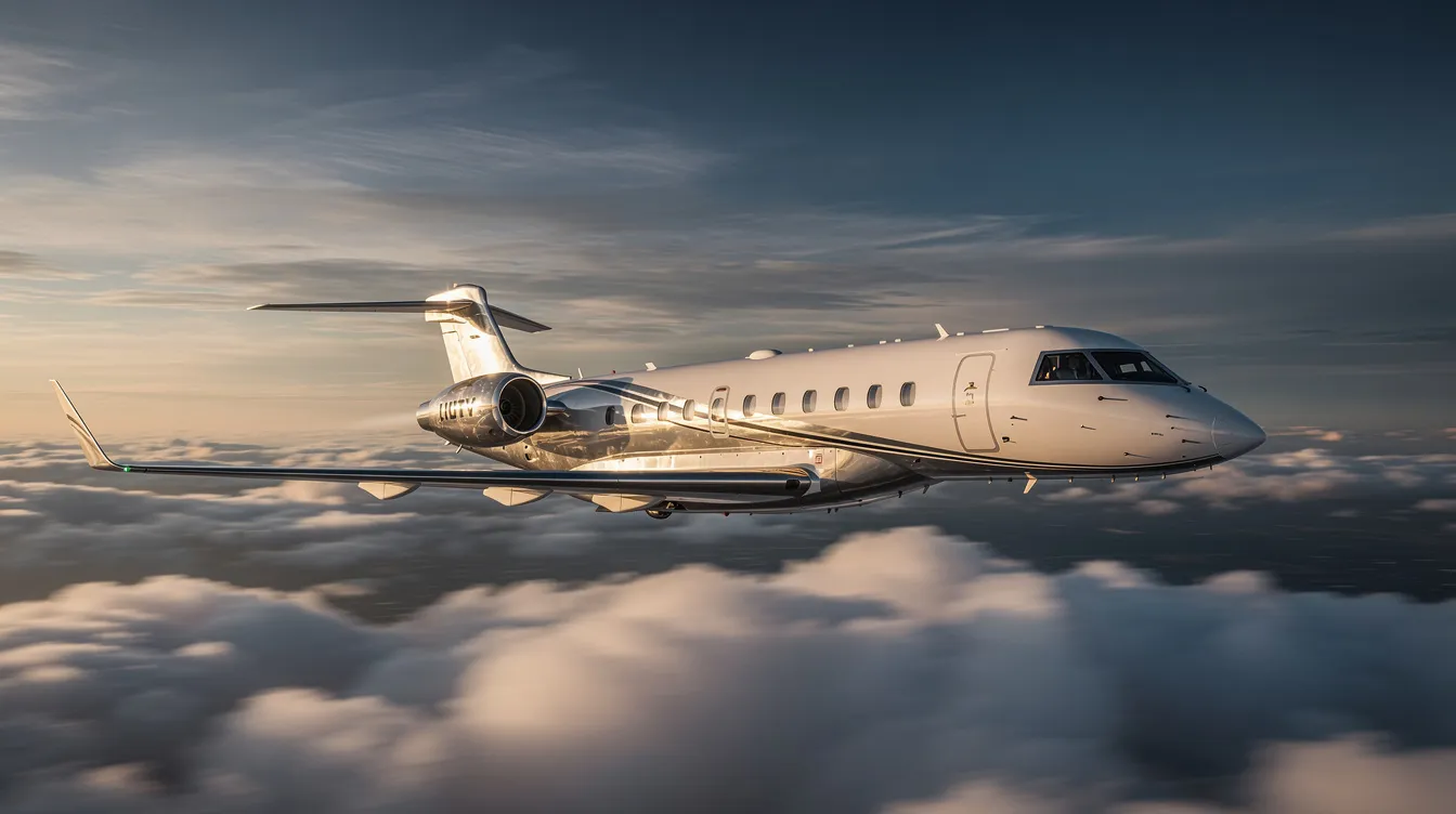 The image depicts a luxurious private jet on the tarmac, showcasing its sleek design and spacious cabin, ideal for both business and leisure travel. This private aircraft represents the convenience of private jet charter services, allowing passengers to enjoy tailored travel experiences without the hassles of commercial airlines.