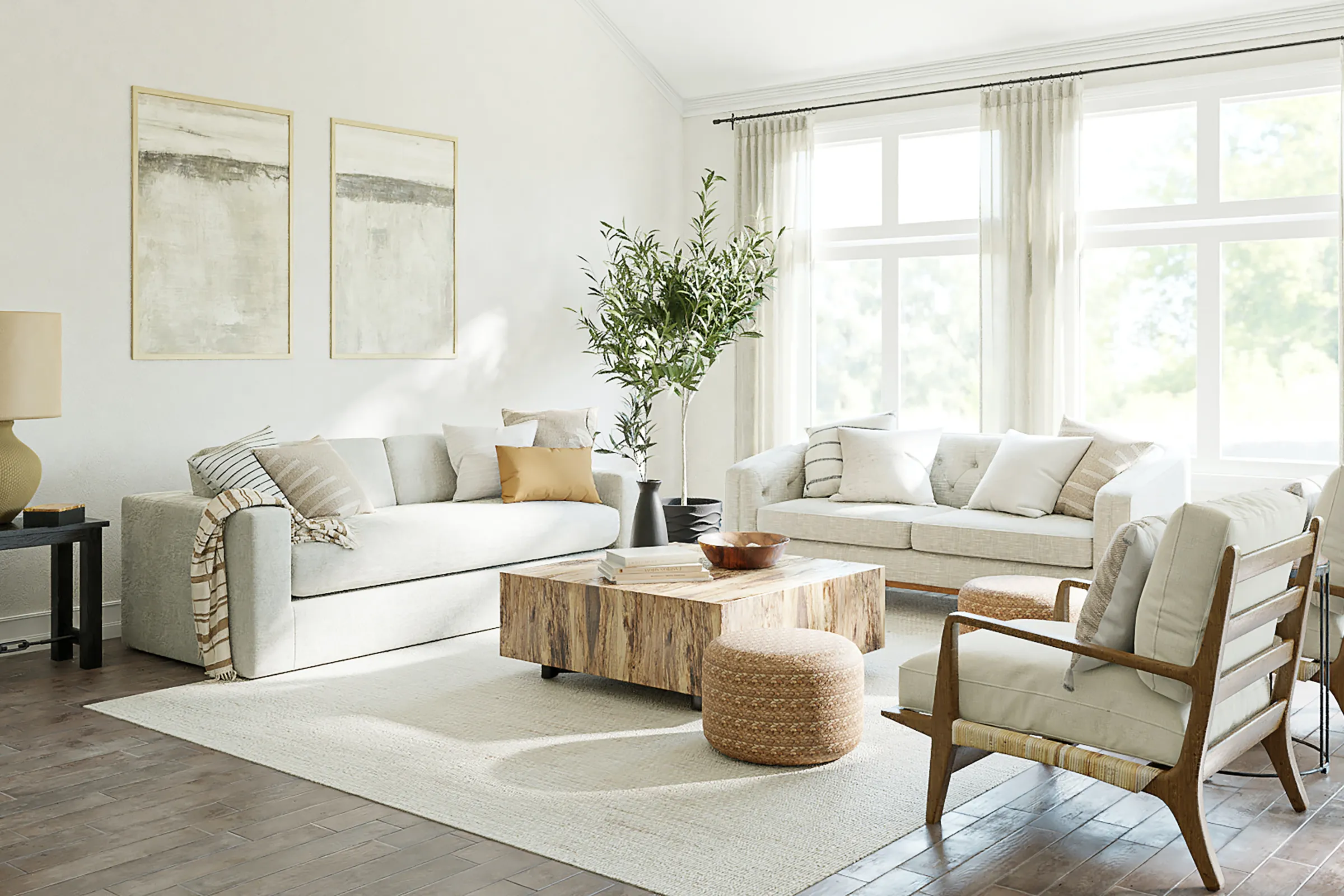 Living room with sofa and center plant