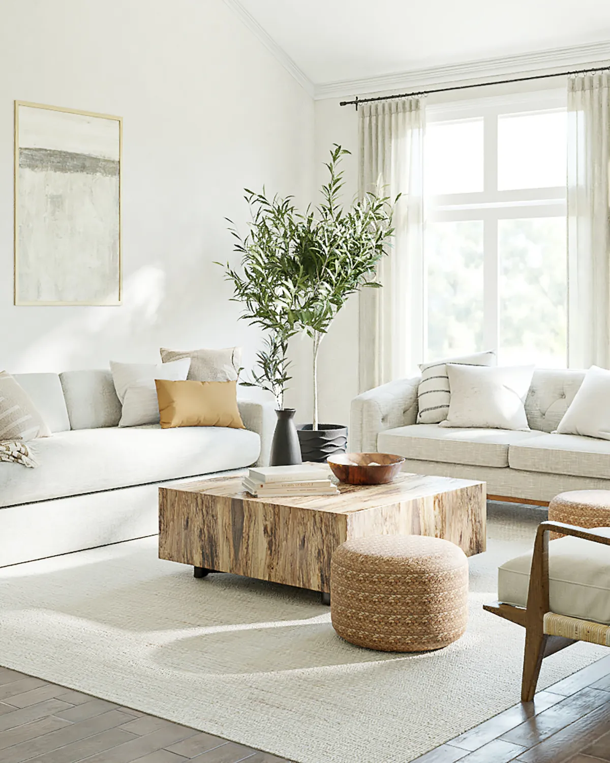 Living room with sofa and center plant
