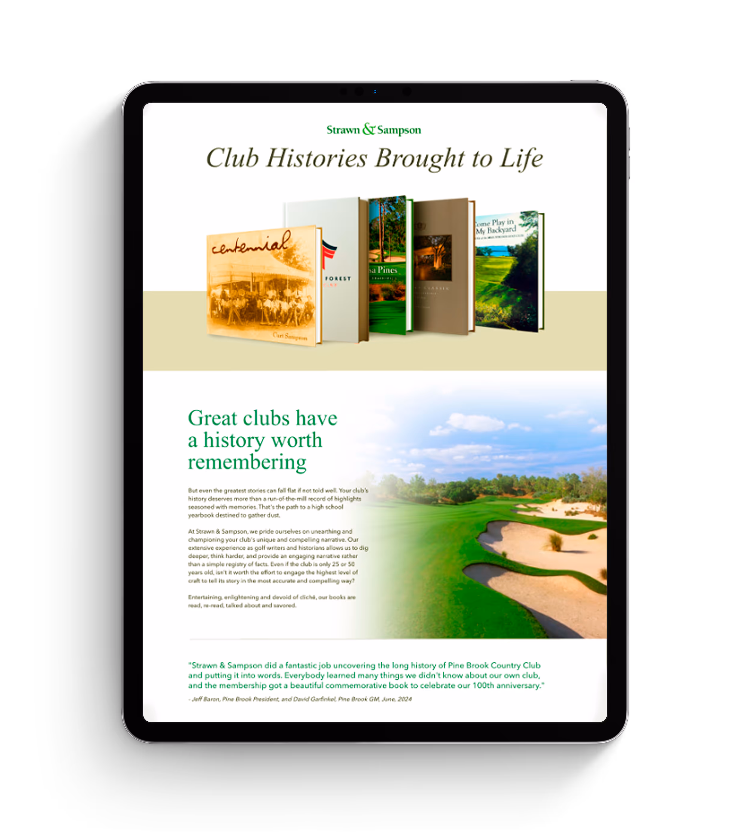 iPad with Strawn and Sampson digital brochure on the screen