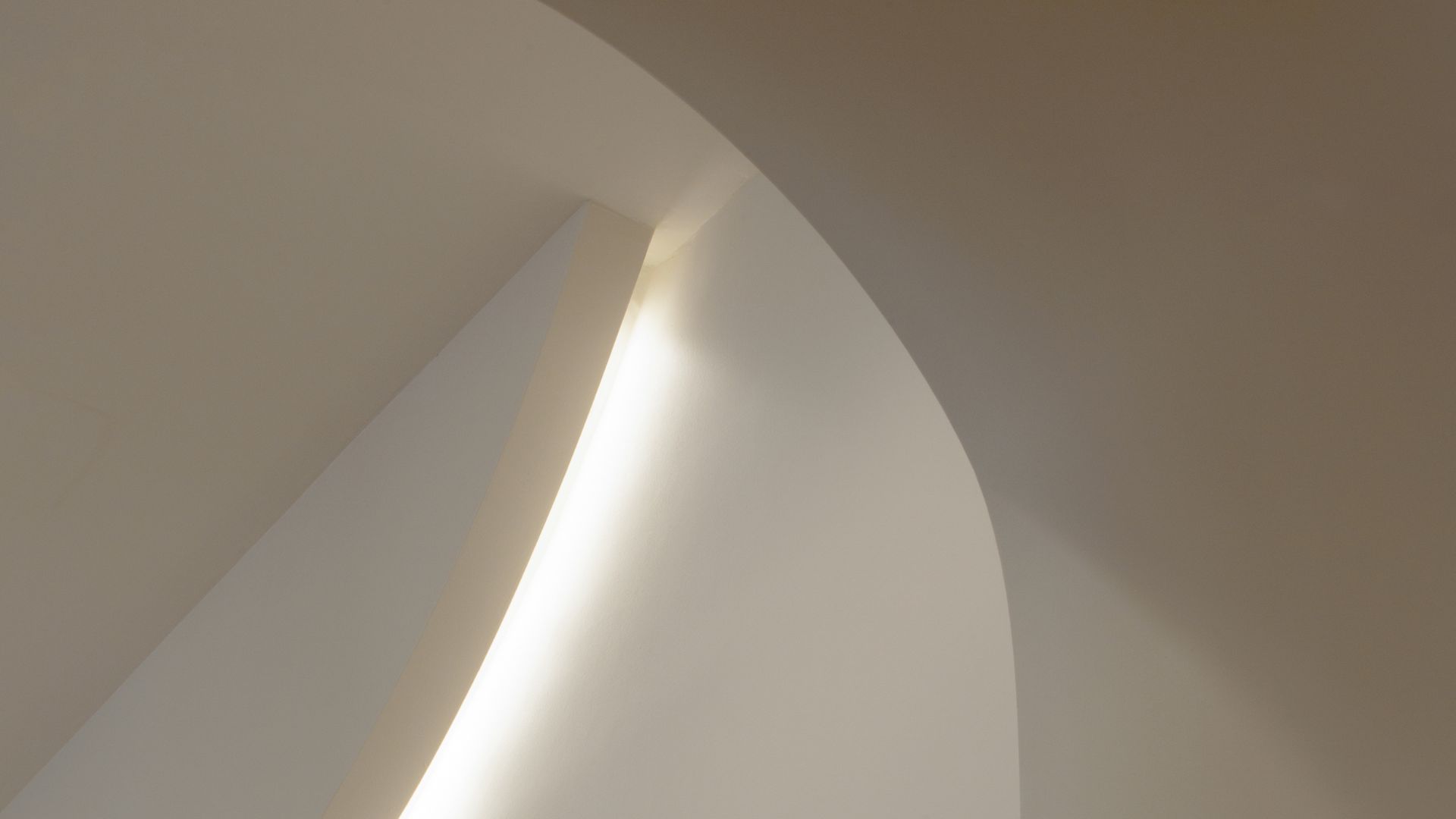 Abstract close-up of intersecting light and shadow on curved architectural surfaces.