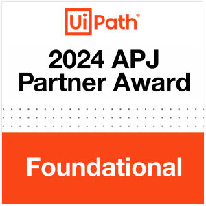 UiPath 2024 APJ Partner Award badge with 'Foundational' label on orange background.