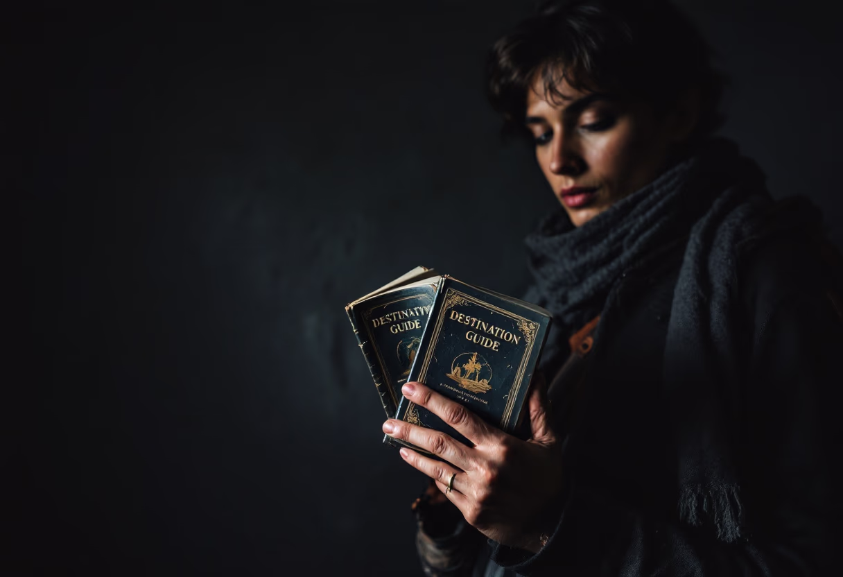 image of a traveler with a destination guide