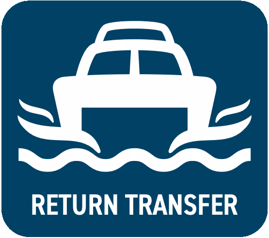 Icon of a boat on water with the text 'RETURN TRANSFER' below.