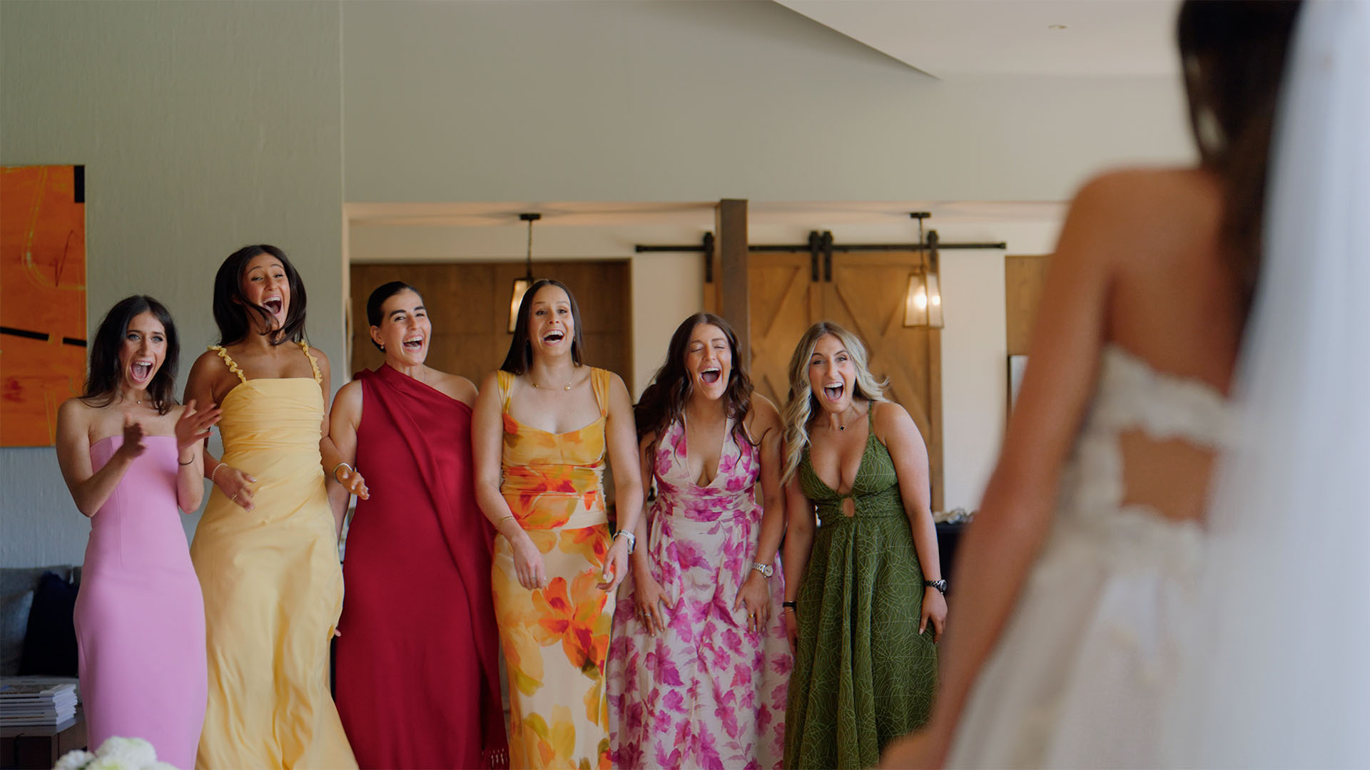 Bride first look with family and friends