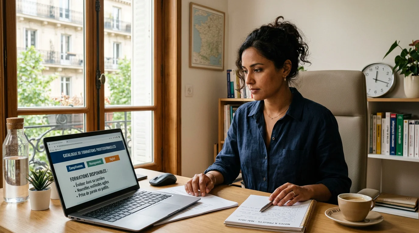 Personne comparant des organismes de formation au management sur son ordinateur