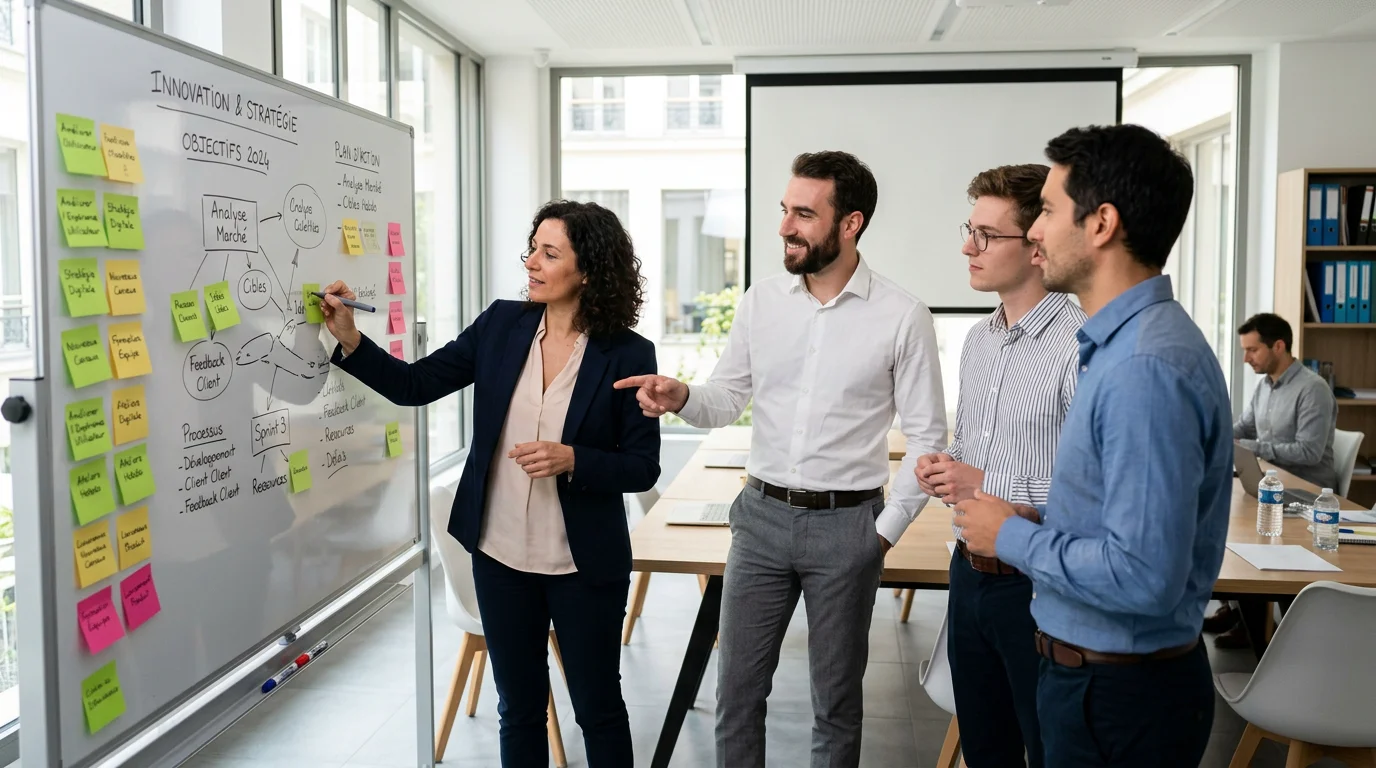Groupe de professionnels européens en atelier de formation au management coaching
