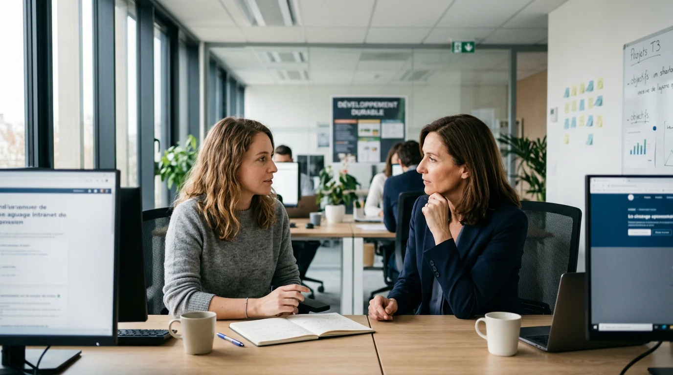 Un manager européen à l'écoute d'un collaborateur lors d'un entretien individuel
