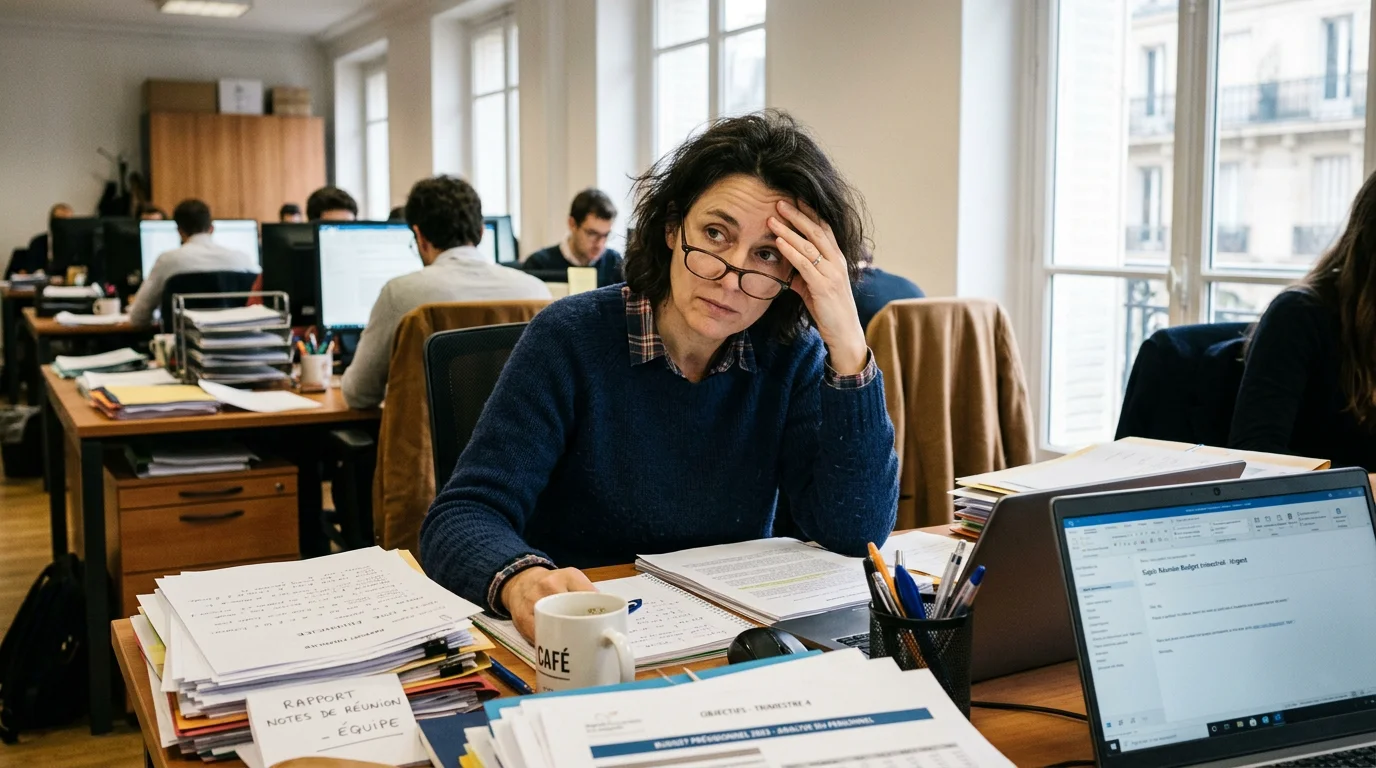 Manager européenne concentrée à son bureau en open space