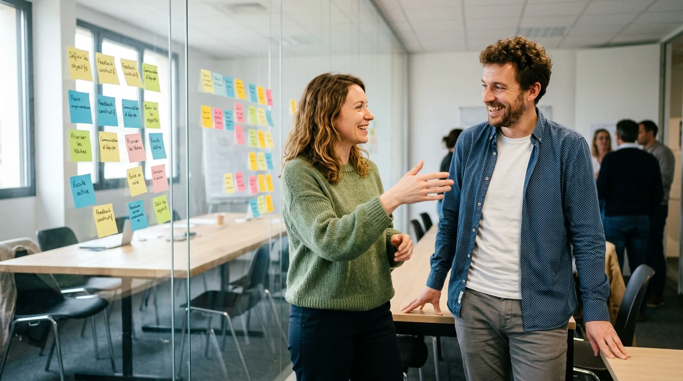 Deux professionnels européens en atelier de management participatif