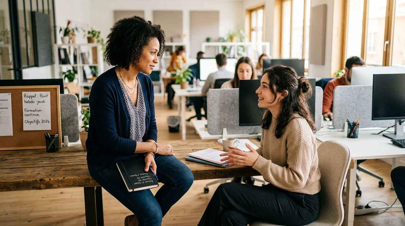 Un manager à l'écoute d'un collaborateur lors d'un entretien individuel
