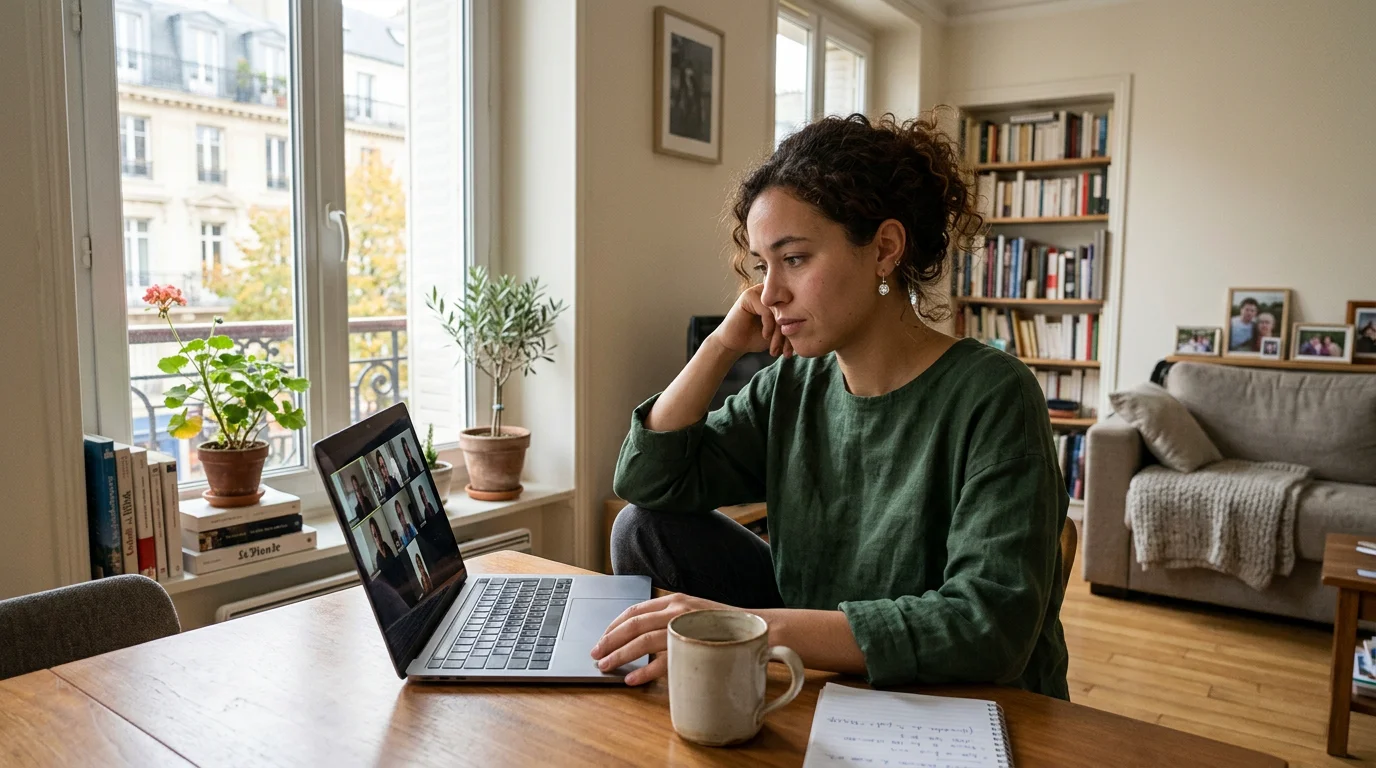 Personne en télétravail lors d'une visioconférence
