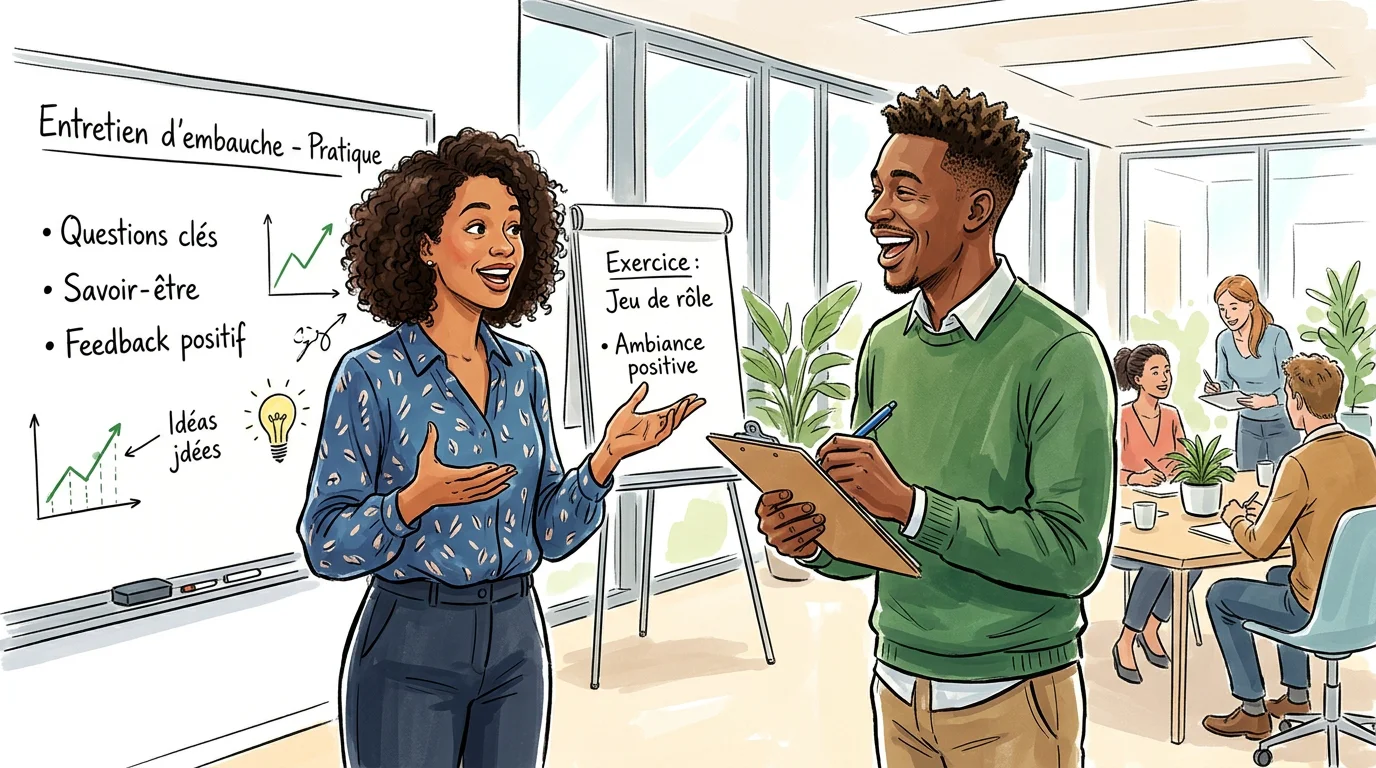 Deux collègues en jeu de rôle pendant un atelier de management