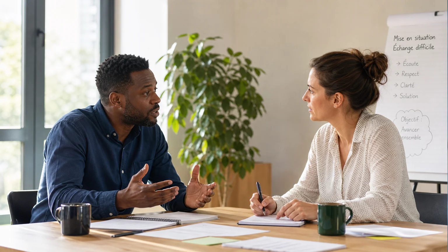 Deux professionnels s’entraînent à une situation de travail pendant une formation
