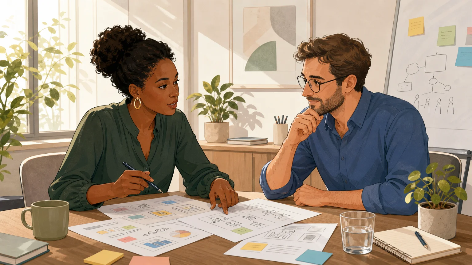 Deux professionnels analysent ensemble une situation de travail réelle