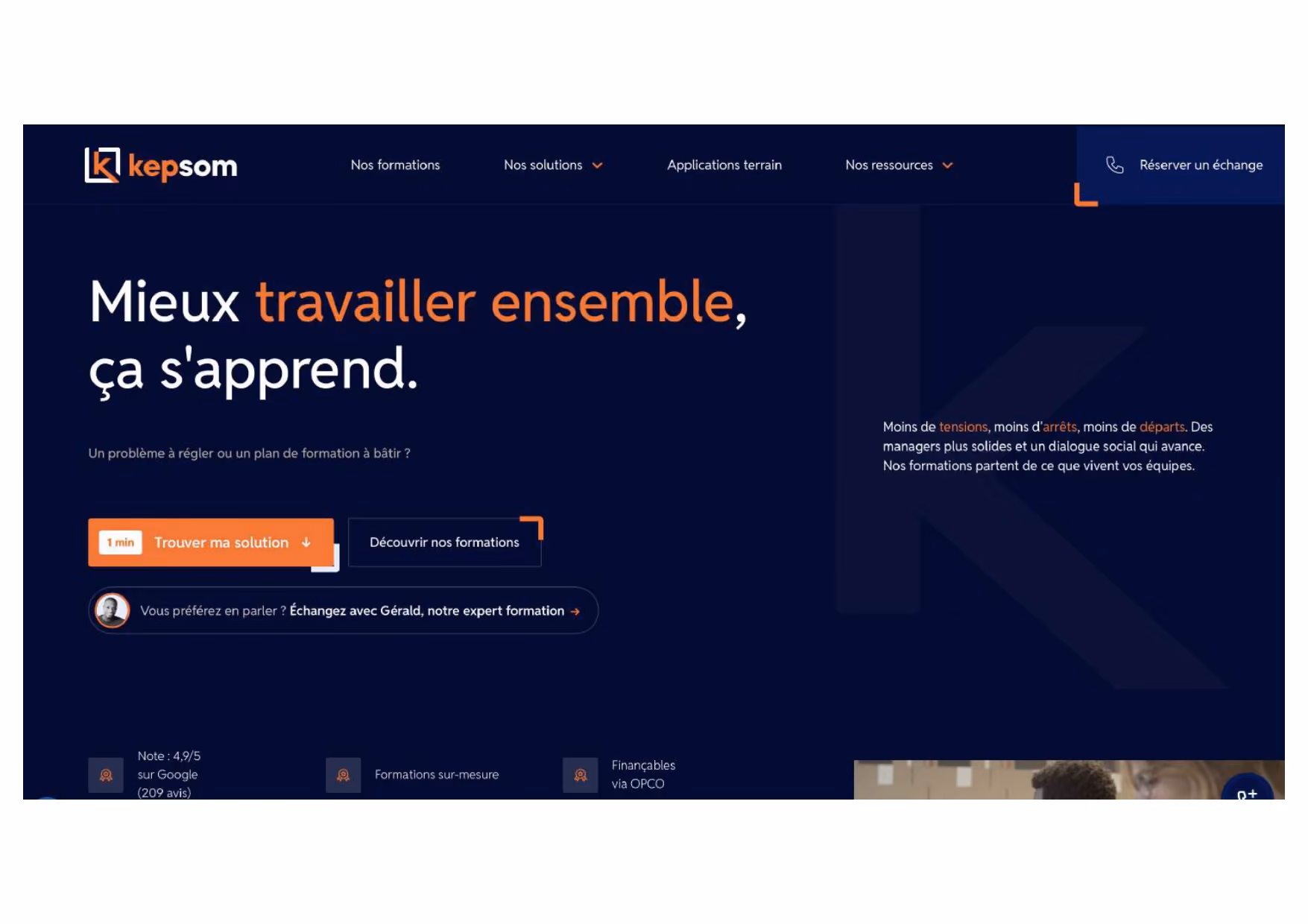 Écran d’accueil du site Kepsom