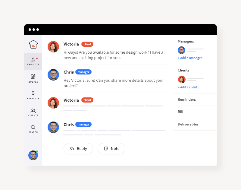 Screenshot of a chat app dashboard displaying user messages, contacts, and settings options.