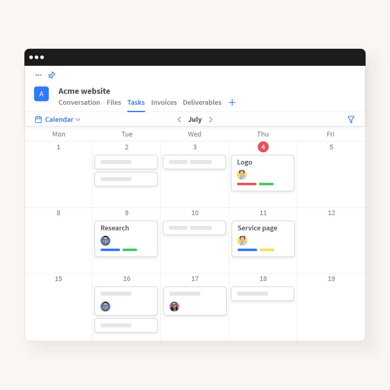 A calendar displaying a list of tasks alongside the monthly view of dates.