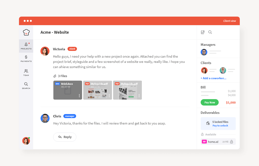 Screenshot of a project management chat interface.