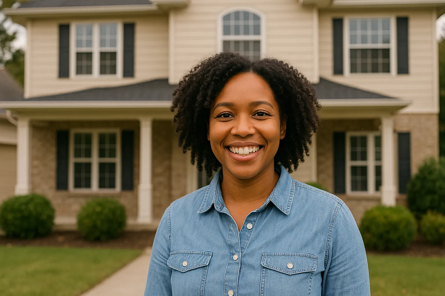 Woman in front of a property
