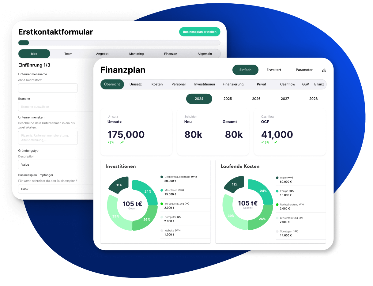 KI-Business planning Tool user interface
