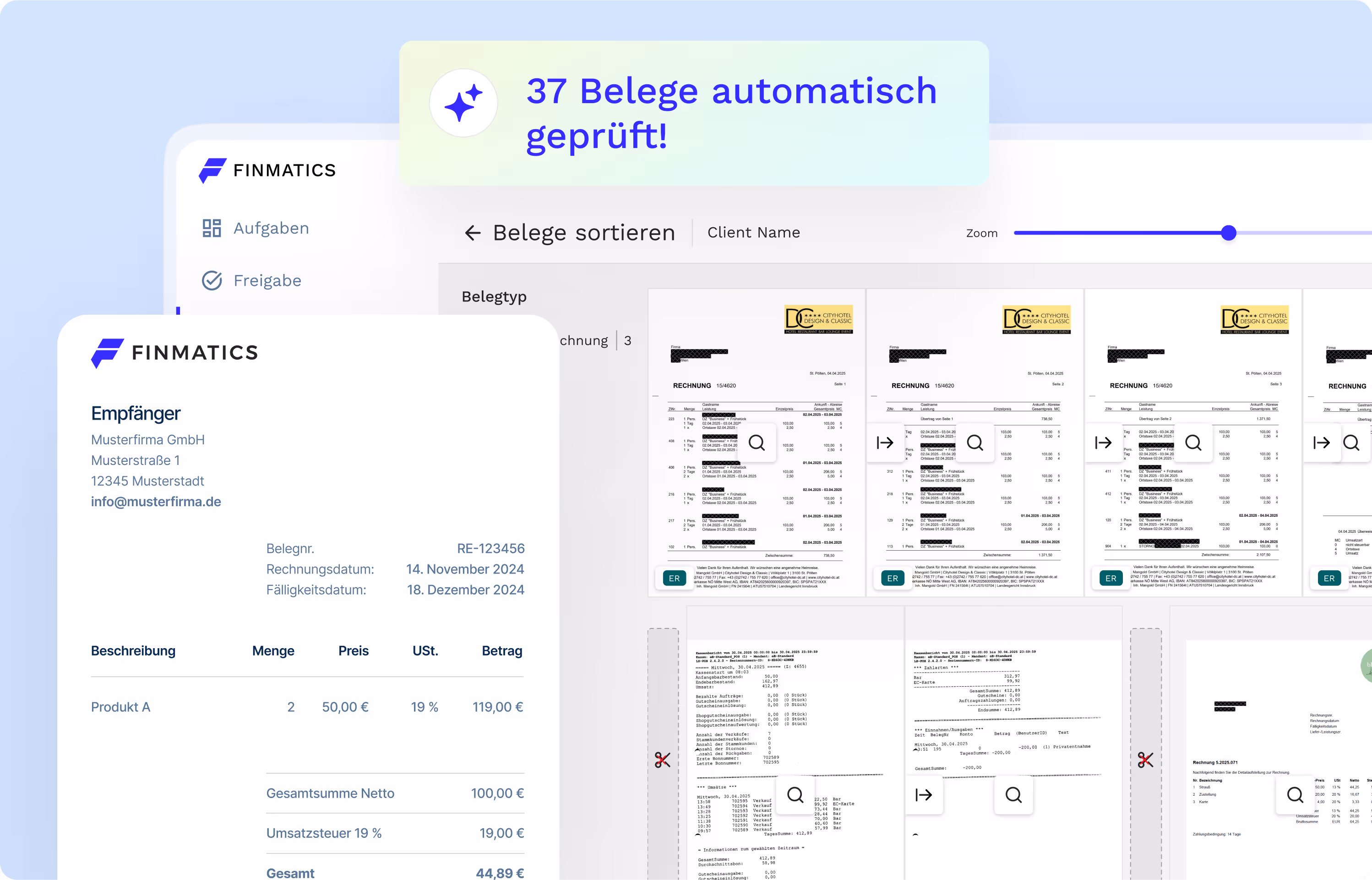 Finmatics Dashboard mit Fin Nachricht