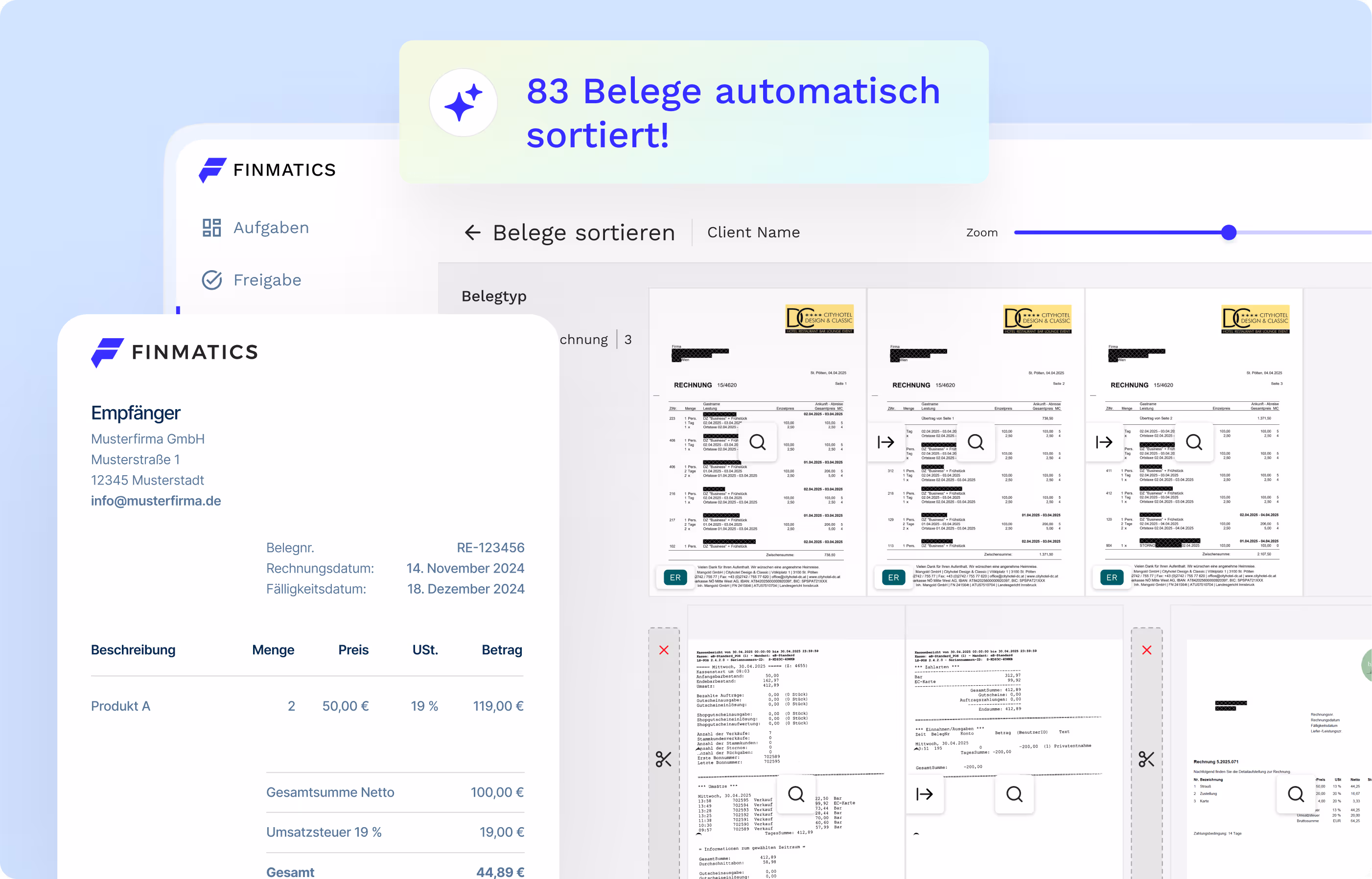 Finmatics Dashboard mit Fin Nachricht