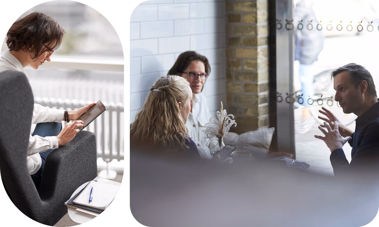 2 Bilder von Büroangestellten bei der Arbeit
