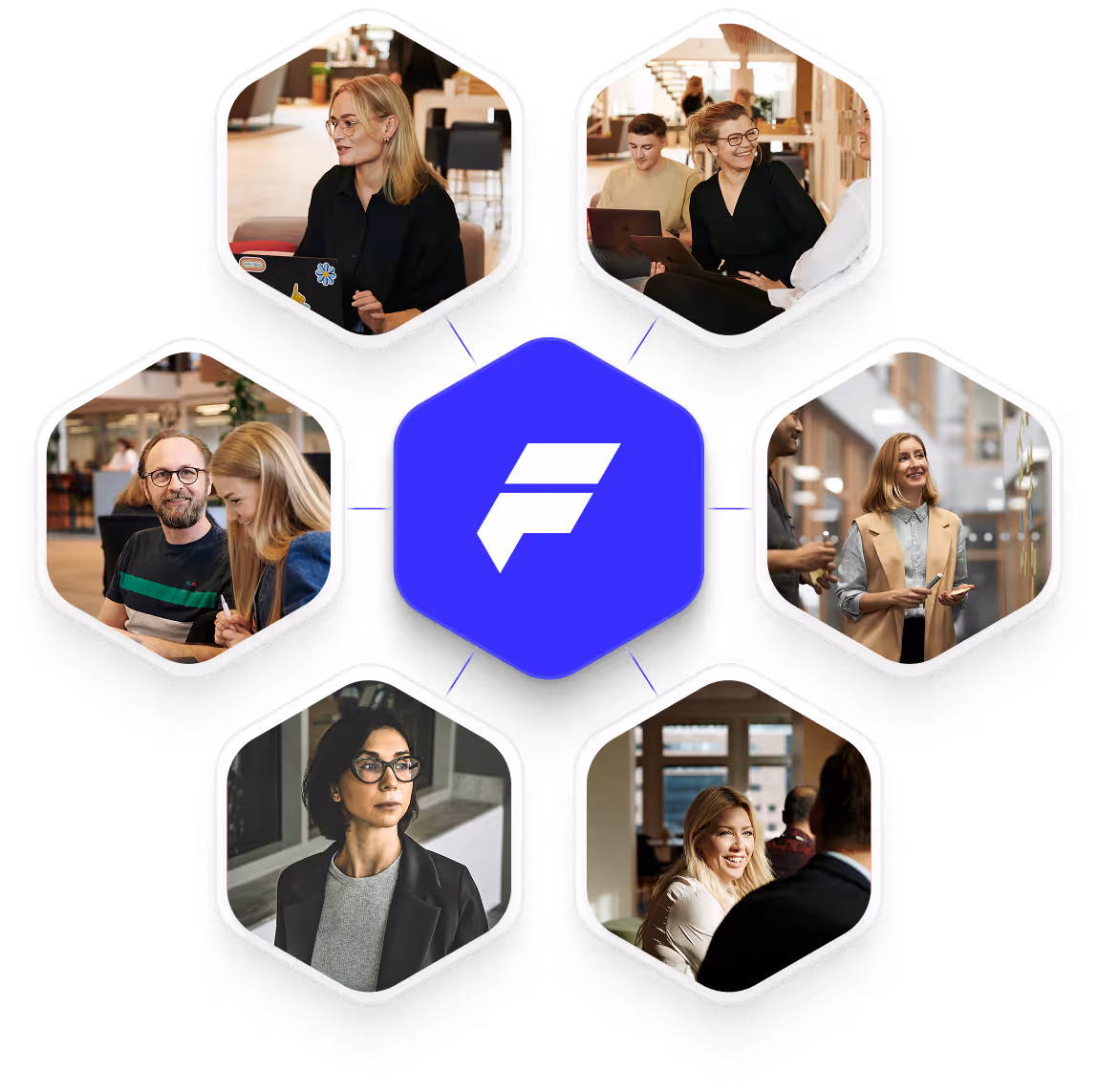 Finmatics Logo mit Büroangestellten