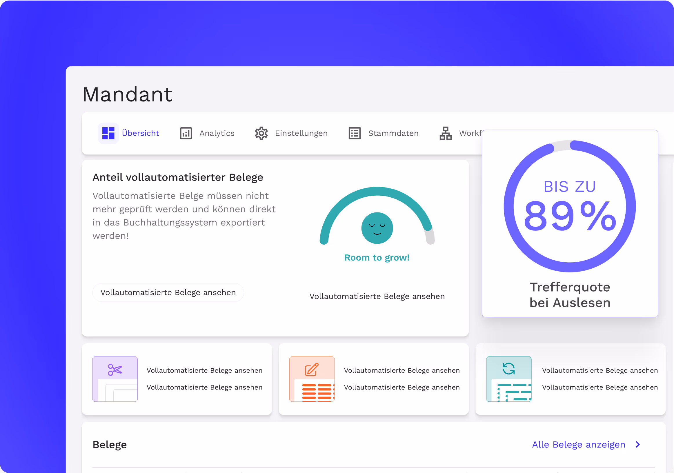 Finmatics Dashboard für Automatisierung