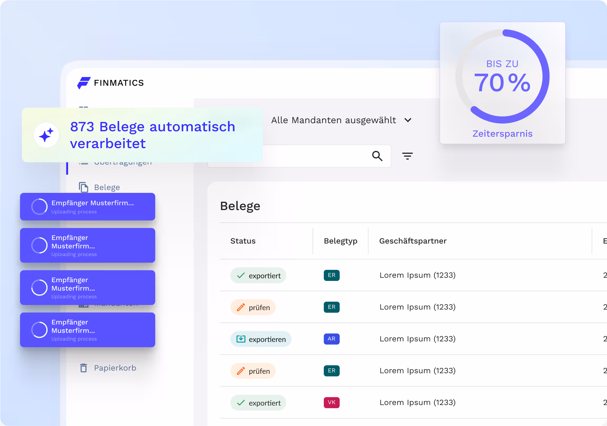Finmatics Dashboard mit Fin Nachricht