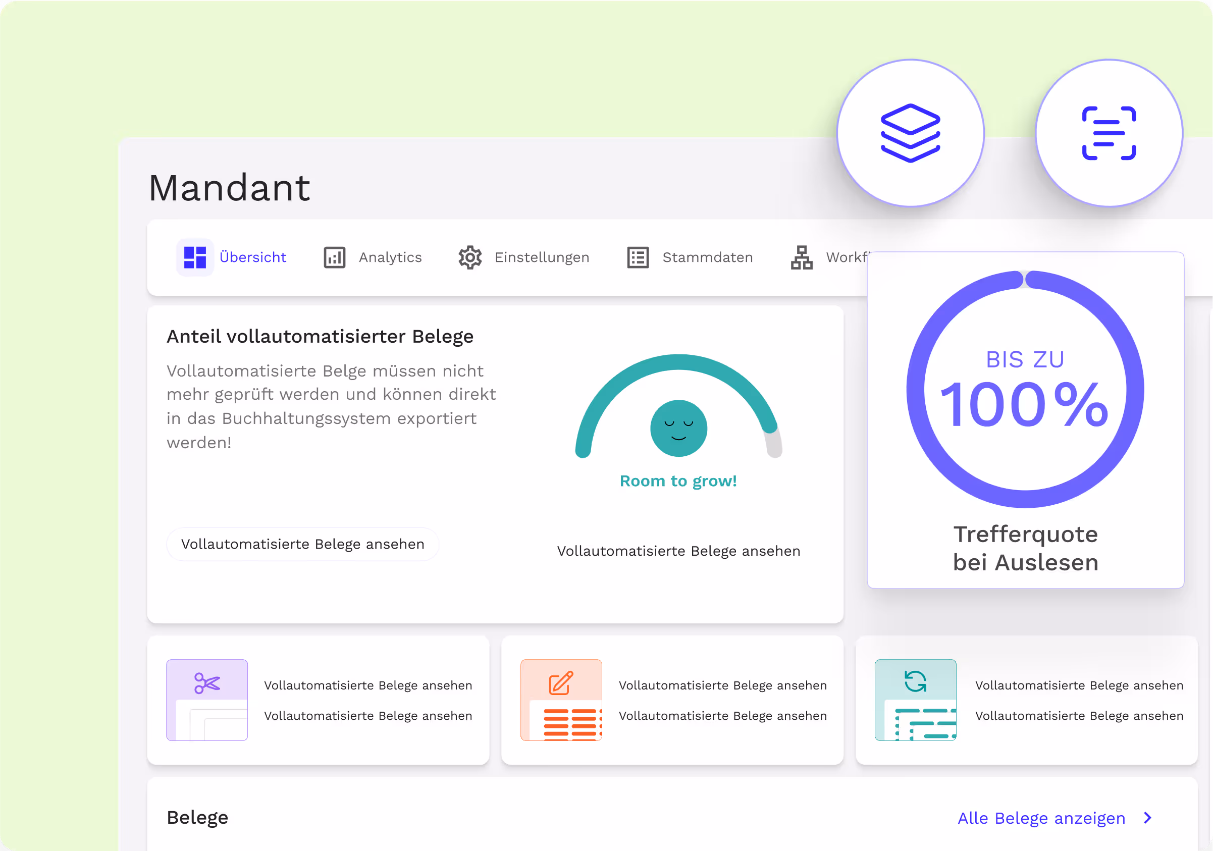 Finmatics Dashboard mit Grafik "bis zu 100% Trefferquote bei Auslesen"