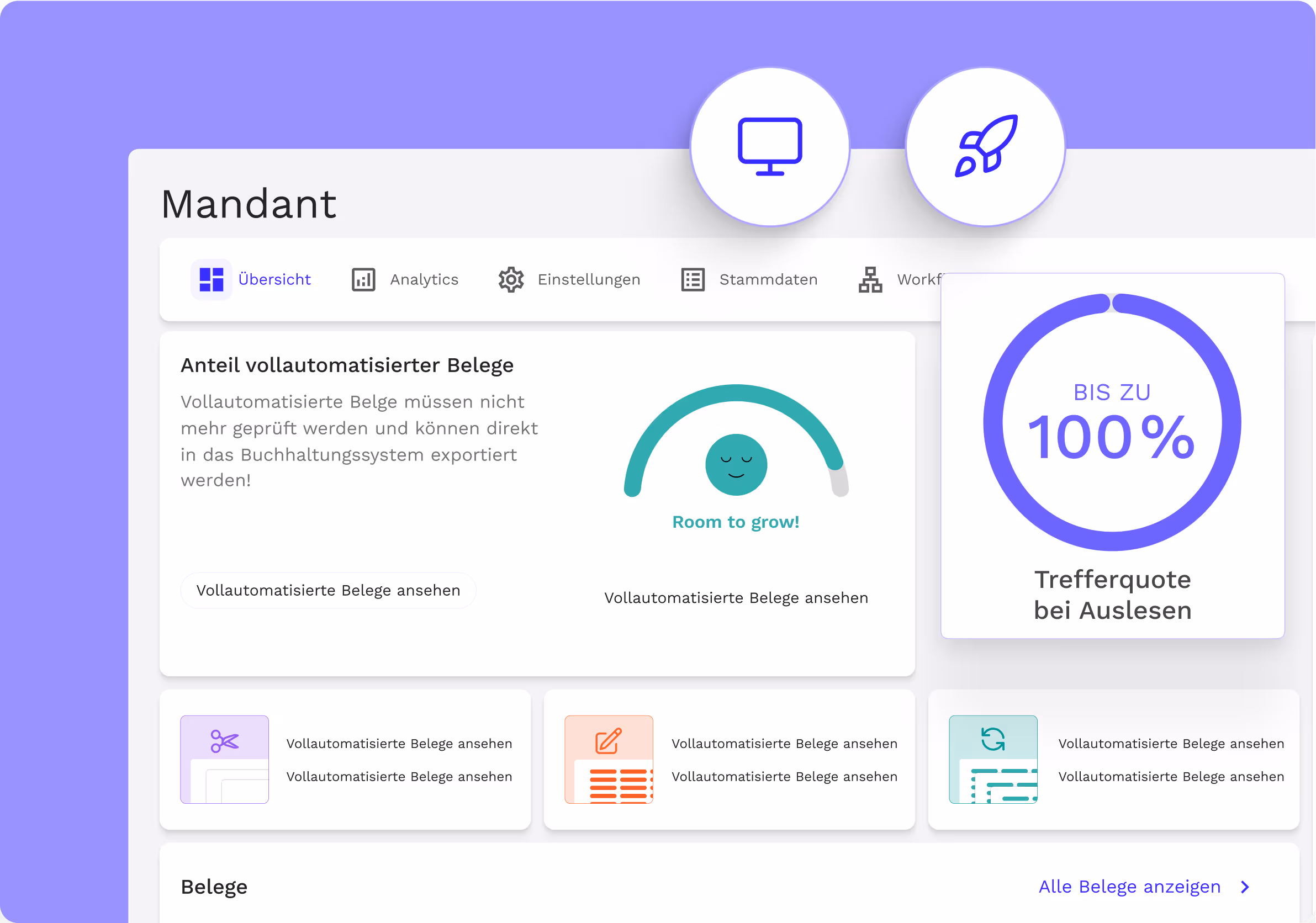 Finmatics Dashboard mit Grafik "bis zu 100% Trefferquote bei Auslesen"